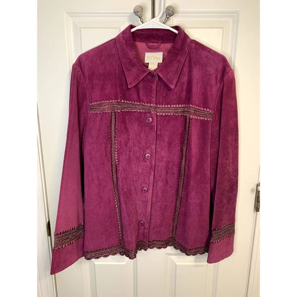 California Style Jackets & Blazers - California Style Magenta Genuine Suede Crochet Trim Jacket Size XLP